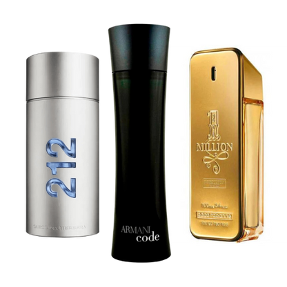BLACK FRIDAY Combo de 3 Perfumes: Armani Code von Giorgio Armani y Paco Rabanne One Million, 212 Men NYC - 100ml